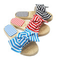 Summer Stylish Blue Bow Design Women′s Slippers Household Comfortable Breathable Cotton Straw Woven Women Slippers